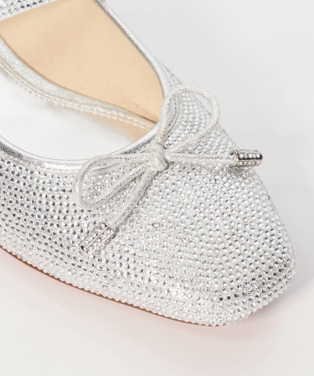 Holly Silver Square Toe Embellished Ballet Flats Dune London